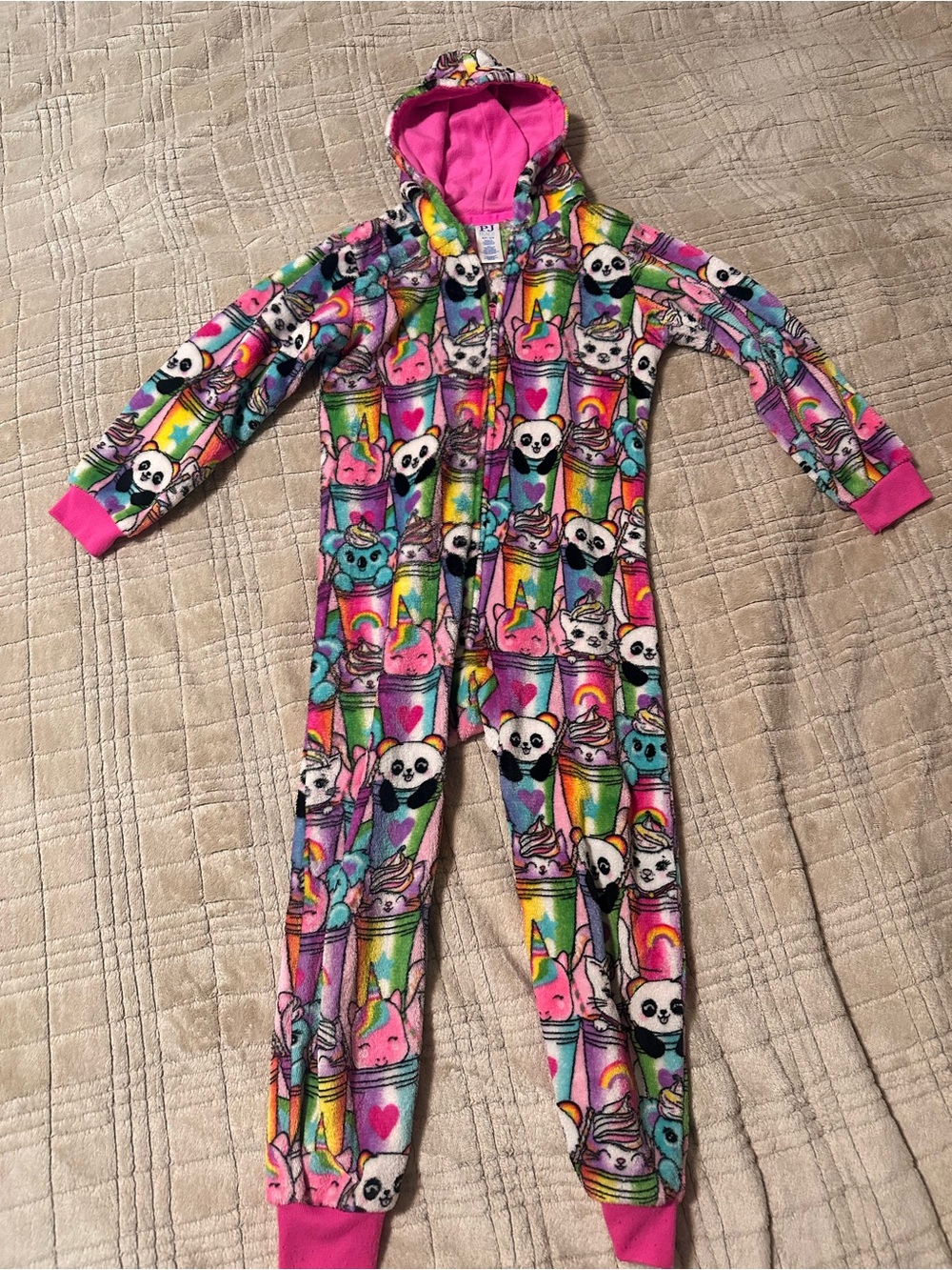 The Children's Place Pink Multicolor Hooded Fleece Pajama One-Piece